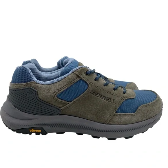 Merrell Womens Hiking Shoes Sz 7.5 Olive Green Blue Suede Low Top Vibram Outdoor - Picture 2 of 13